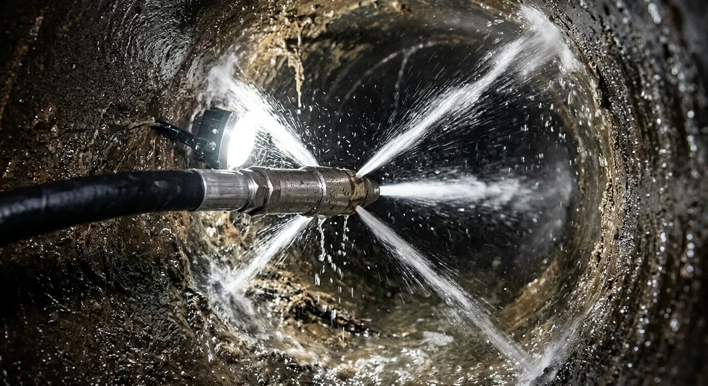 High-pressure hydro jetting nozzle cleaning sewer pipe for Storm Drain Cleaning in Jacksonville